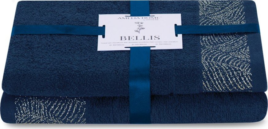Tmavě modré froté bavlněné ručníky a osušky v sadě 2 ks Bellis – Restilo Restilo