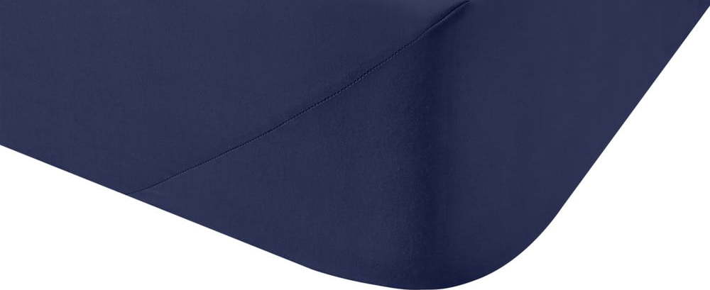 Tmavě modré napínací prostěradlo z bavlněného perkálu 90x190 cm Cotton Percale – Bianca Bianca