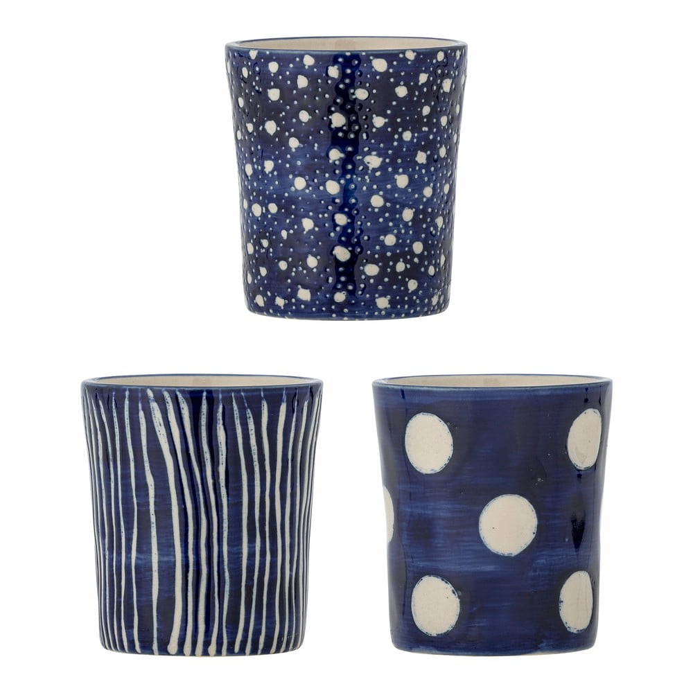 Tmavě modré šálky v sadě 3 ks na espresso z kameniny 190 ml Minoa – Bloomingville Bloomingville