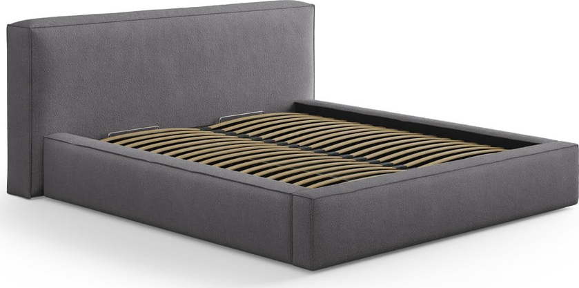 Tmavě šedá čalouněná dvoulůžková postel s úložným prostorem s roštem 160x200 cm Simon Olivia – Micadoni Micadoni