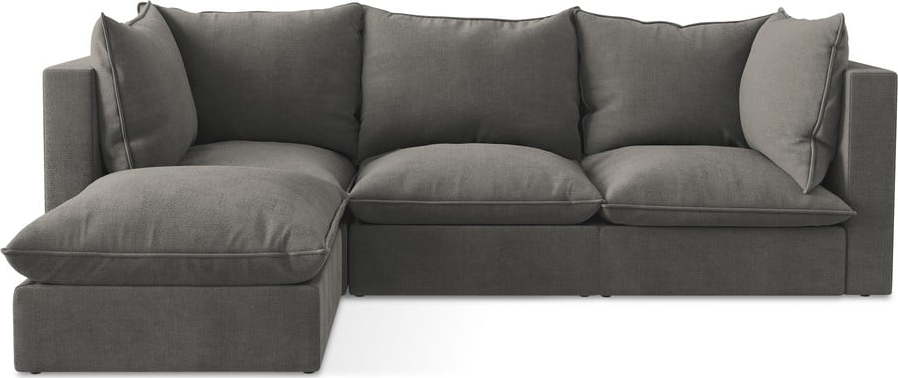 Tmavě šedá rohová pohovka (levý roh/s lenoškou) Manao – Makamii Makamii