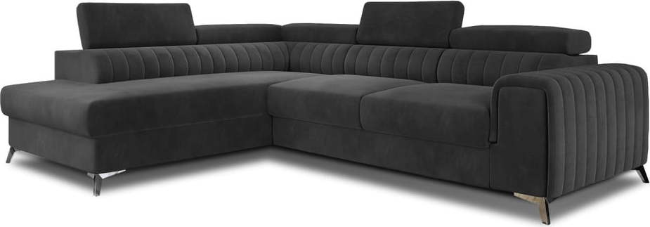 Tmavě šedá sametová rozkládací/s úložným prostorem rohová pohovka (levý roh/do L) Laurence – ELTAP ELTAP