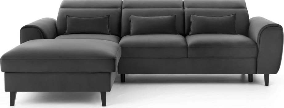 Tmavě šedá sametová rozkládací/s úložným prostorem rohová pohovka (levý roh/s lenoškou) Foble – ELTAP ELTAP