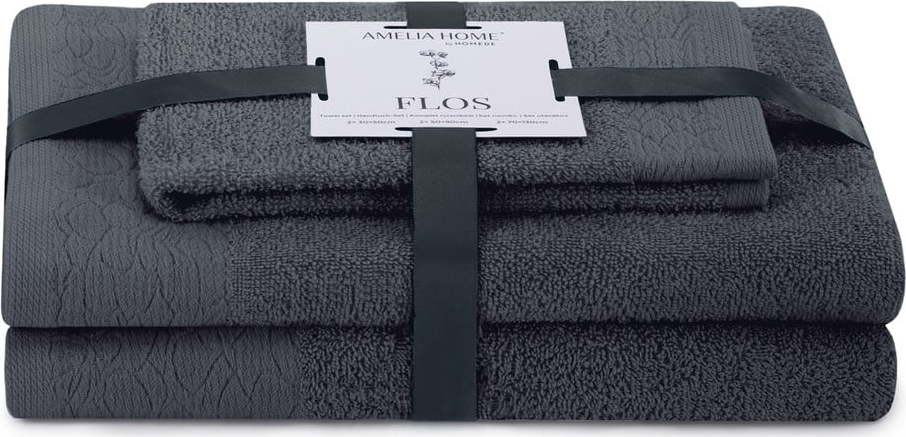 Tmavě šedé froté bavlněné ručníky a osušky v sadě 3 ks Flos – Restilo Restilo