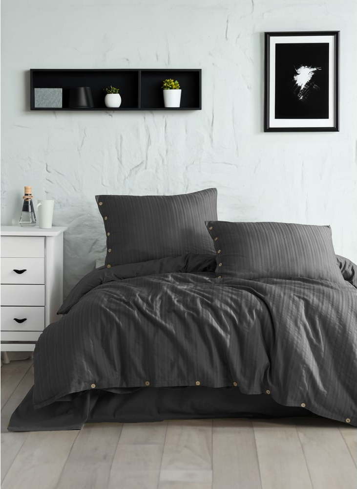 Tmavě šedé povlečení na jednolůžko z bavlny Renforcé 140x200 cm Como Striped – Mila Home Luxury Mila Home Luxury