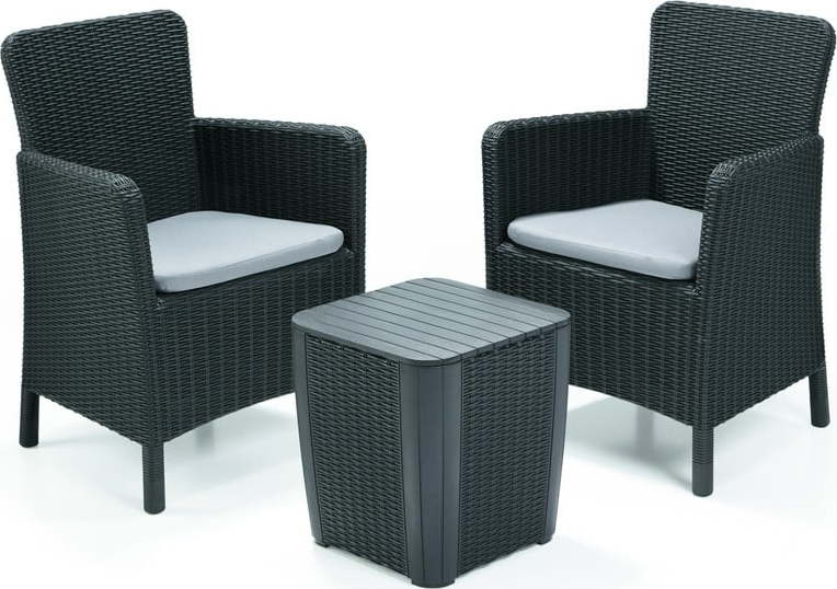 Tmavě šedý zahradní lounge set z umělého ratanu pro 2 Trenton – Keter Keter