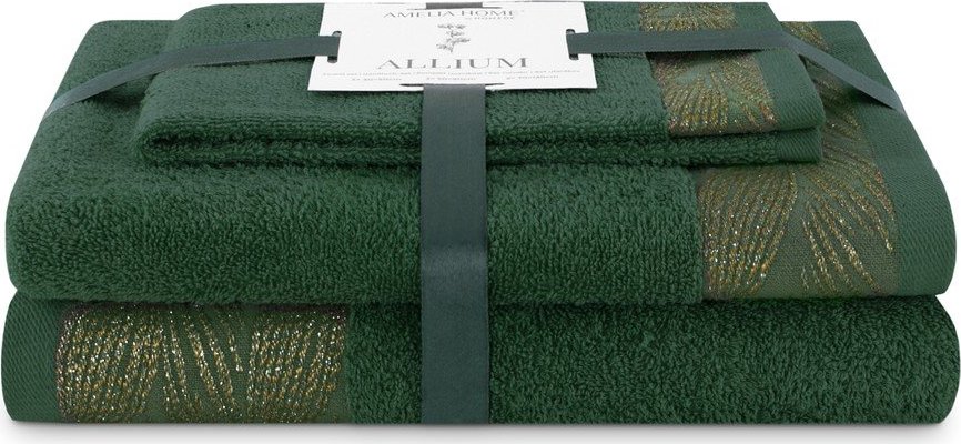 Tmavě zelené froté bavlněné ručníky a osušky v sadě 3 ks Allium – Restilo Restilo