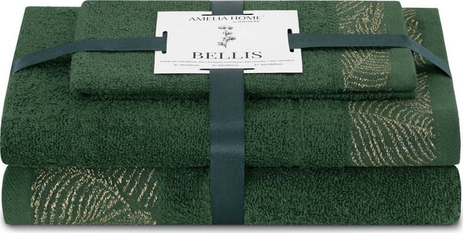 Tmavě zelené froté bavlněné ručníky a osušky v sadě 3 ks Bellis – Restilo Restilo