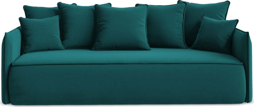 Tyrkysová sametová rozkládací/s úložným prostorem pohovka 225 cm Hula – Makamii Makamii