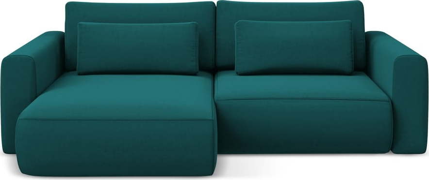 Tyrkysová sametová rozkládací/s úložným prostorem rohová pohovka (levý roh/s lenoškou) Kapua – Makamii Makamii