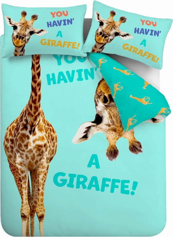 Tyrkysové dětské povlečení na dvoulůžko/prodloužené 230x220 cm Havin A Giraffe – Catherine Lansfield Catherine Lansfield