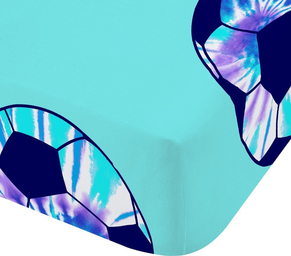 Tyrkysové napínací dětské prostěradlo na dvoulůžko 135x190 cm Tie Dye Football – Catherine Lansfield Catherine Lansfield