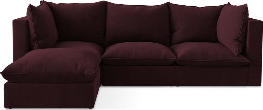 Vínová rohová pohovka (levý roh/s lenoškou) Manao – Makamii Makamii