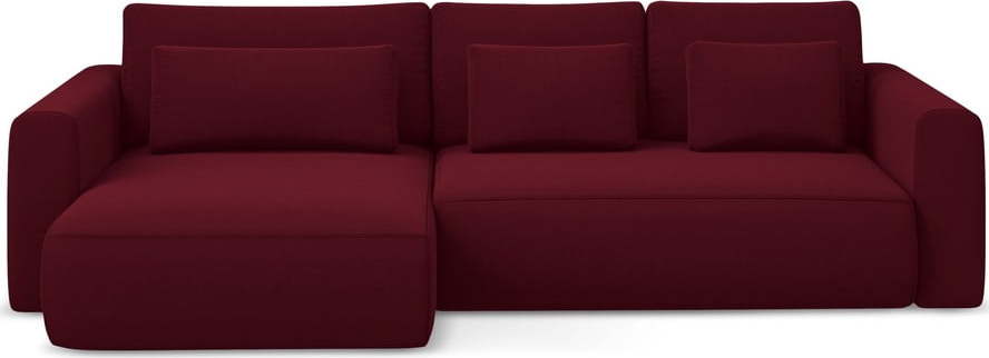 Vínová sametová rozkládací/s úložným prostorem rohová pohovka (levý roh/s lenoškou) Kapua – Makamii Makamii