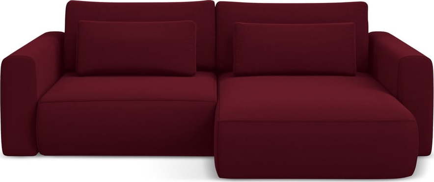 Vínová sametová rozkládací/s úložným prostorem rohová pohovka (pravý roh/s lenoškou) Kapua – Makamii Makamii