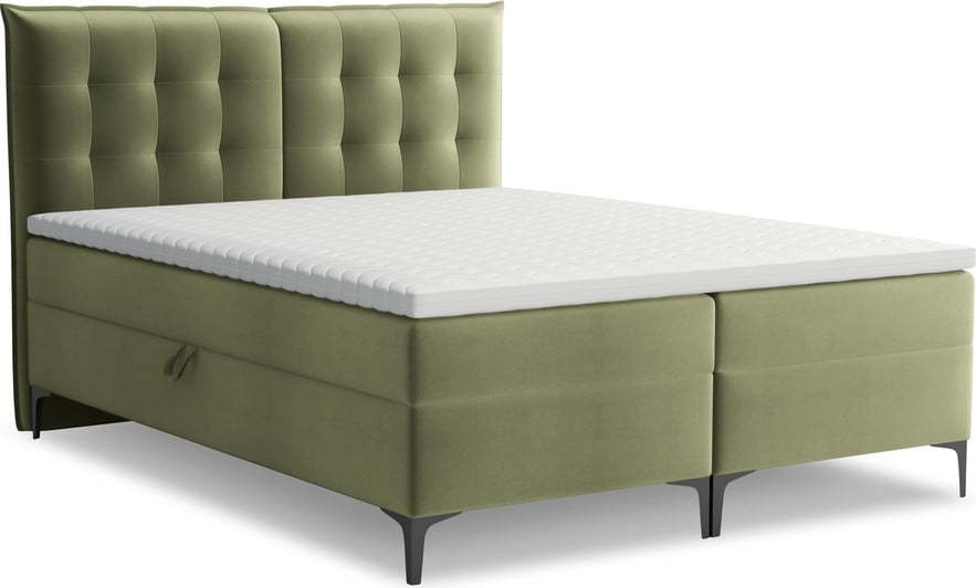 Zelená boxspring postel s úložným prostorem 160x200 cm Mikana – Makamii Makamii