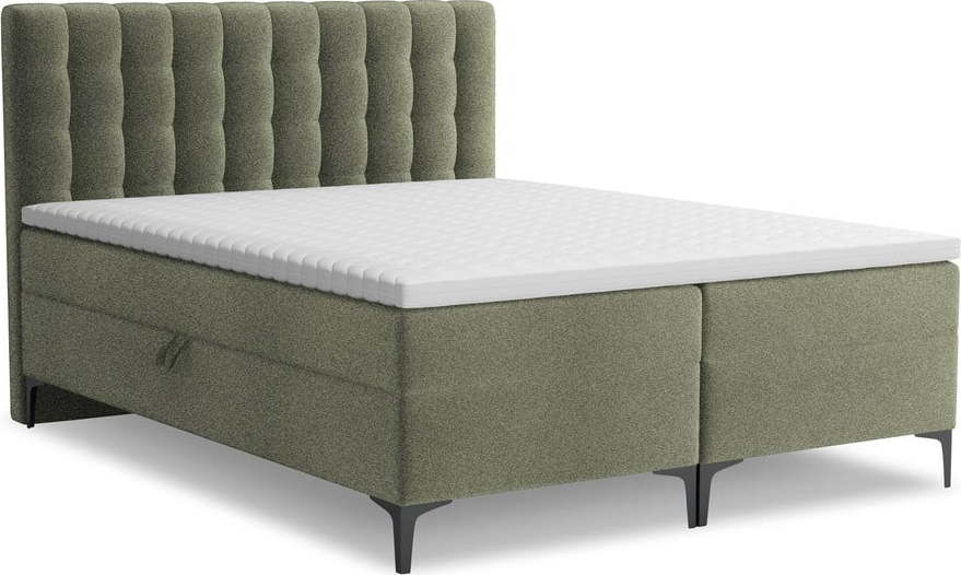 Zelená boxspring postel s úložným prostorem 160x200 cm Puhala – Makamii Makamii