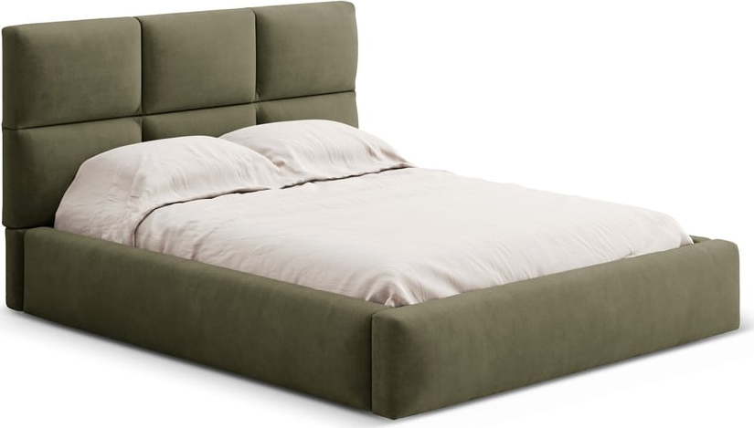Zelená čalouněná dvoulůžková postel s úložným prostorem s roštem 160x200 cm Libera – Windsor & Co Sofas Windsor & Co Sofas