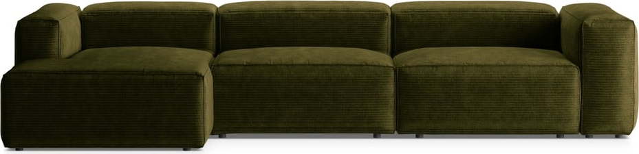 Zelená manšestrová rohová pohovka (levý roh/s lenoškou) Bergano – Cosmopolitan Design Cosmopolitan design