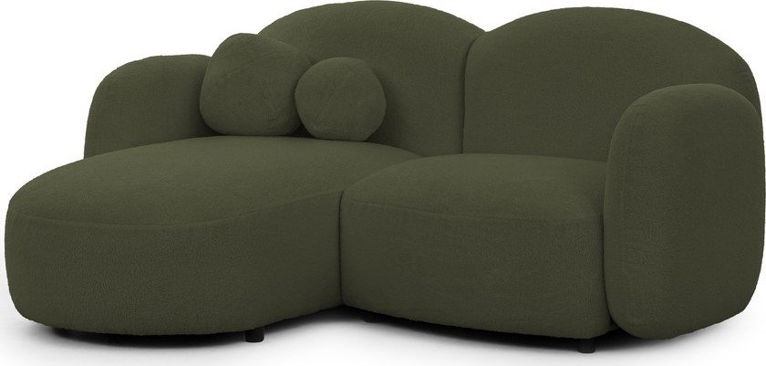 Zelená rohová pohovka z textilie bouclé (levý roh/s lenoškou) Orbit – Ropez Ropez