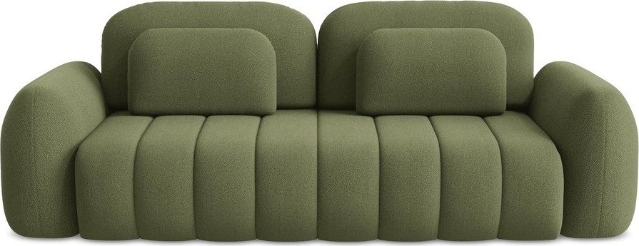 Zelená rozkládací/s úložným prostorem pohovka z textilie bouclé 266 cm Pele – Makamii Makamii