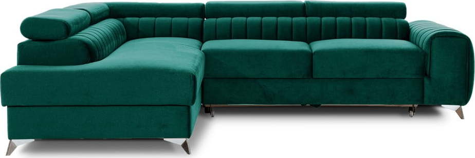 Zelená sametová rozkládací/s úložným prostorem rohová pohovka (levý roh/do L) Laurence – ELTAP ELTAP