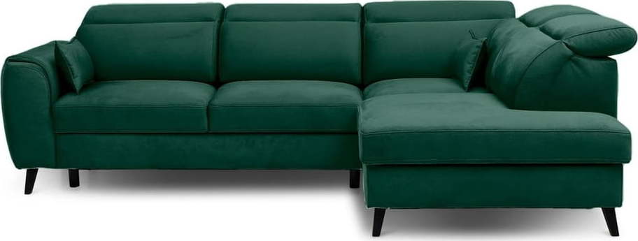 Zelená sametová rozkládací/s úložným prostorem rohová pohovka (pravý roh/do L) Noble – ELTAP ELTAP