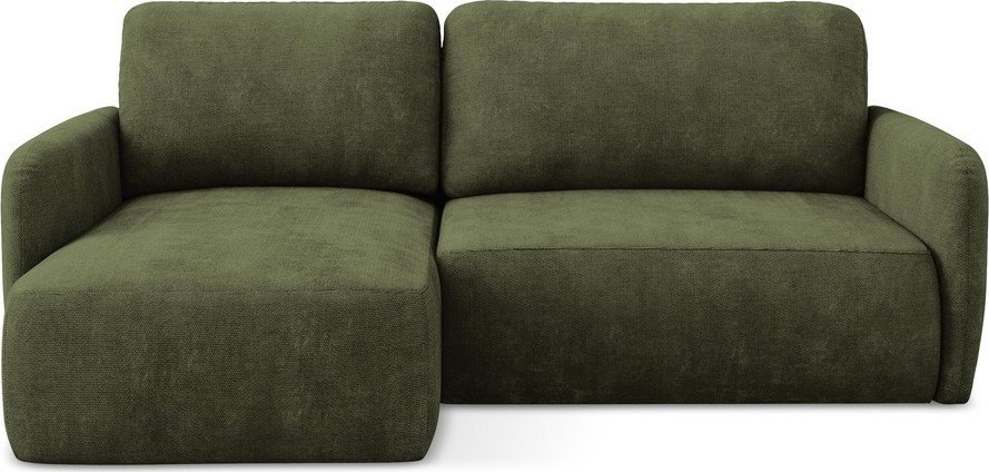 Zelená žinylková rozkládací/s úložným prostorem rohová pohovka (levý roh/s lenoškou) Lilo – Makamii Makamii