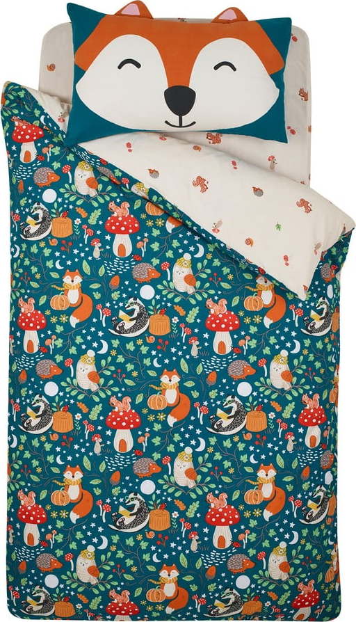 Zelené/béžové dětské povlečení na jednolůžko 135x200 cm Fox and Woodland Friends – Catherine Lansfield Catherine Lansfield
