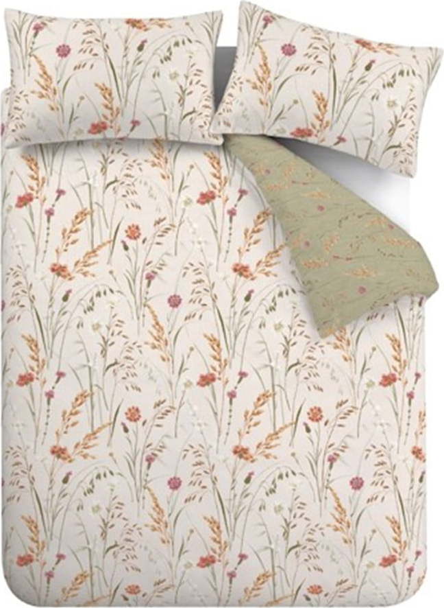 Zelené/hnědé flanelové povlečení na dvoulůžko/prodloužené 230x220 cm Grasmere Floral – Catherine Lansfield Catherine Lansfield