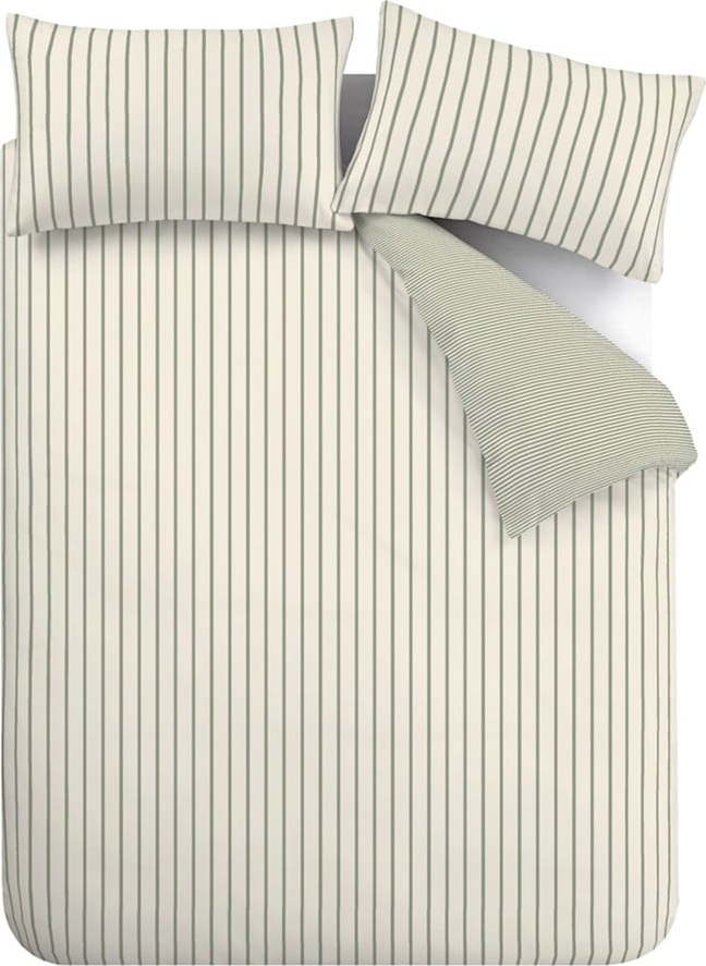 Zelené/krémové bavlněné povlečení na dvoulůžko/prodloužené 230x220 cm Hampton Stripe – Bianca Bianca