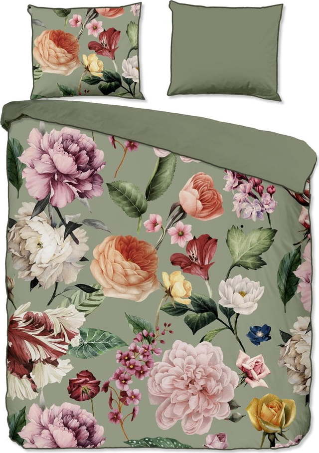 Zelené povlečení na dvoulůžko/prodloužené z bavlněného saténu 200x220 cm Fiori – Descanso Descanso