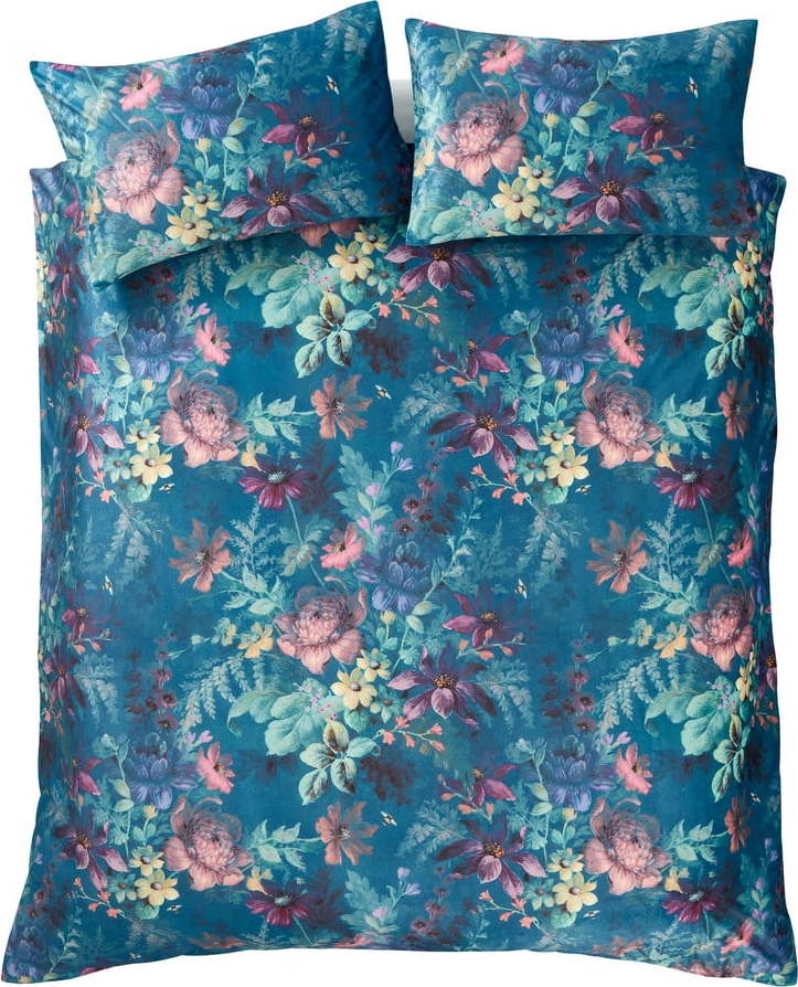 Zelenomodré sametové povlečení na dvoulůžko/prodloužené 230x220 cm Bridgerton Romantic Floral – Catherine Lansfield Catherine Lansfield