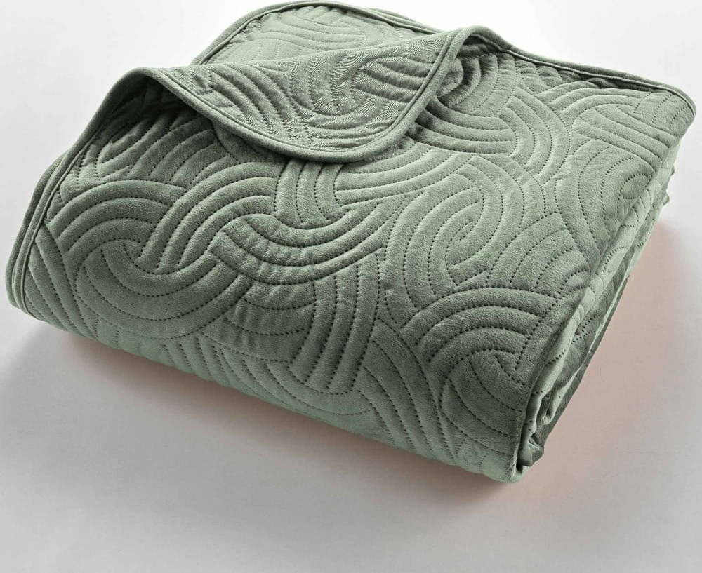 Zelený sametový set přehozu a povlaku na polštář 220x240 cm Solange – douceur d'intérieur Douceur d intérieur