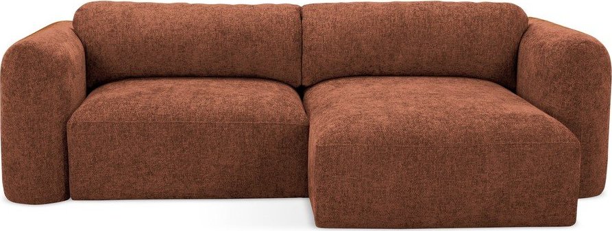 Žinylková rozkládací/s úložným prostorem rohová pohovka v terakotové barvě (pravý roh/s lenoškou) Mele – Makamii Makamii