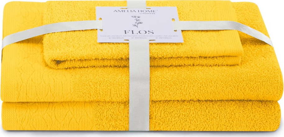 Žluté froté bavlněné ručníky a osušky v sadě 3 ks Flos – Restilo Restilo