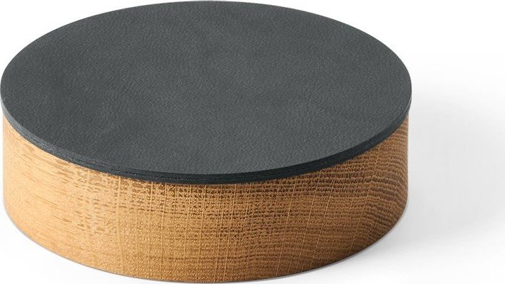 Antracitový/v přírodní barvě dřevěný/z eko kůže úložný box s víkem/dekorativní ø 11x3