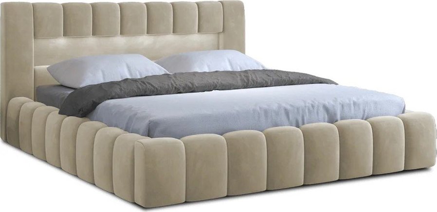 Béžová čalouněná dvoulůžková postel s úložným prostorem s roštem 140x200 cm Lamica – ELTAP ELTAP