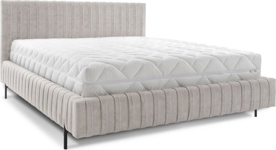 Béžová čalouněná dvoulůžková postel s úložným prostorem s roštem 140x200 cm Plissa – ELTAP ELTAP