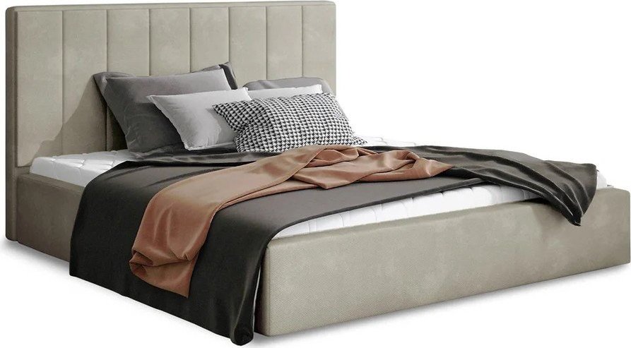 Béžová čalouněná dvoulůžková postel s úložným prostorem s roštem 160x200 cm Audrey – ELTAP ELTAP