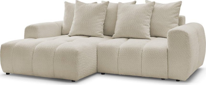 Béžová rozkládací/s úložným prostorem rohová pohovka z textilie bouclé (levý roh/s lenoškou) Roxelane – Bobochic Paris Bobochic Paris