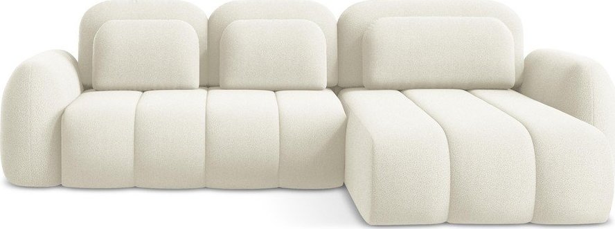 Béžová rozkládací/s úložným prostorem rohová pohovka z textilie bouclé (pravý roh/s lenoškou) Pele – Makamii Makamii