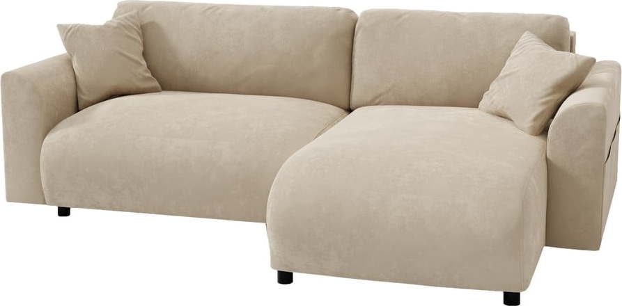 Béžová sametová rozkládací/s úložným prostorem rohová pohovka Lorine - II. jakost – Ropez Ropez