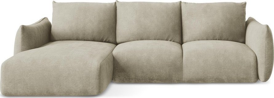 Béžová žinylková rozkládací rohová pohovka (levý roh/s lenoškou) Leila – Makamii Makamii