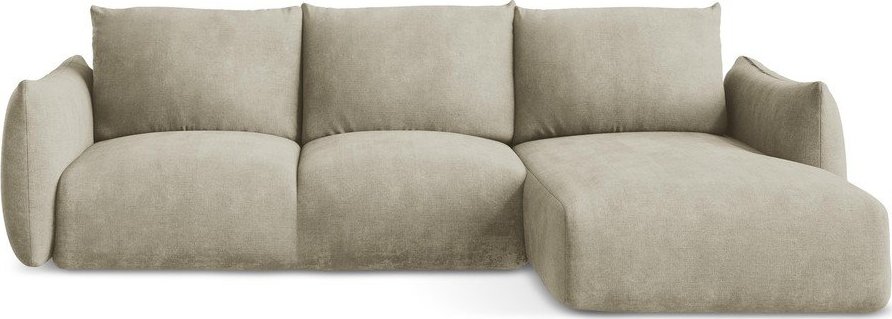 Béžová žinylková rozkládací rohová pohovka (pravý roh/s lenoškou) Leila – Makamii Makamii