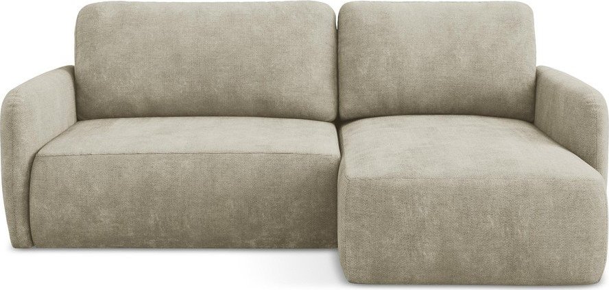 Béžová žinylková rozkládací/s úložným prostorem rohová pohovka (pravý roh/s lenoškou) Lilo – Makamii Makamii