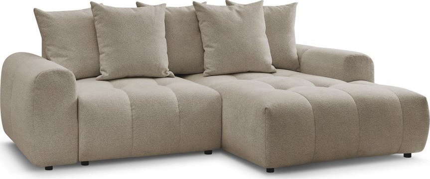 Béžová žinylková rozkládací/s úložným prostorem rohová pohovka (pravý roh/s lenoškou) Roxelane – Bobochic Paris Bobochic Paris