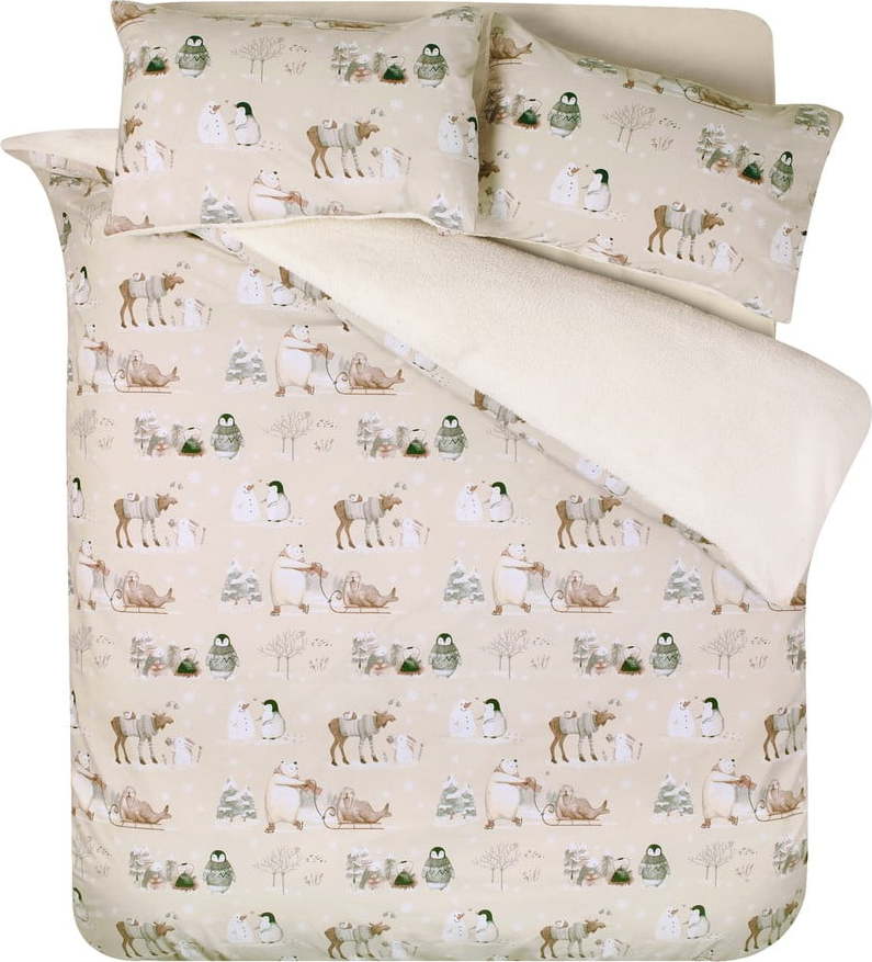 Béžové povlečení na jednolůžko z mikroplyše 135x200 cm Winter Friends – Catherine Lansfield Catherine Lansfield