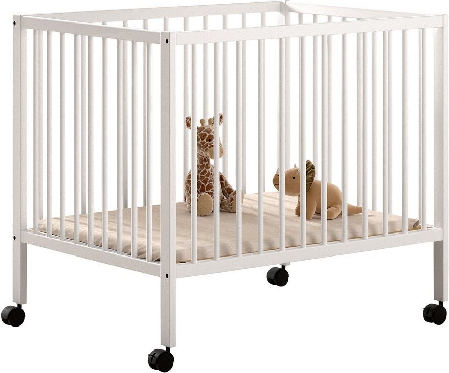 Bílá dětská ohrádka z bukového dřeva s nastavitelnou výškou/na kolečkách 95x75 cm Dino – Vipack Vipack