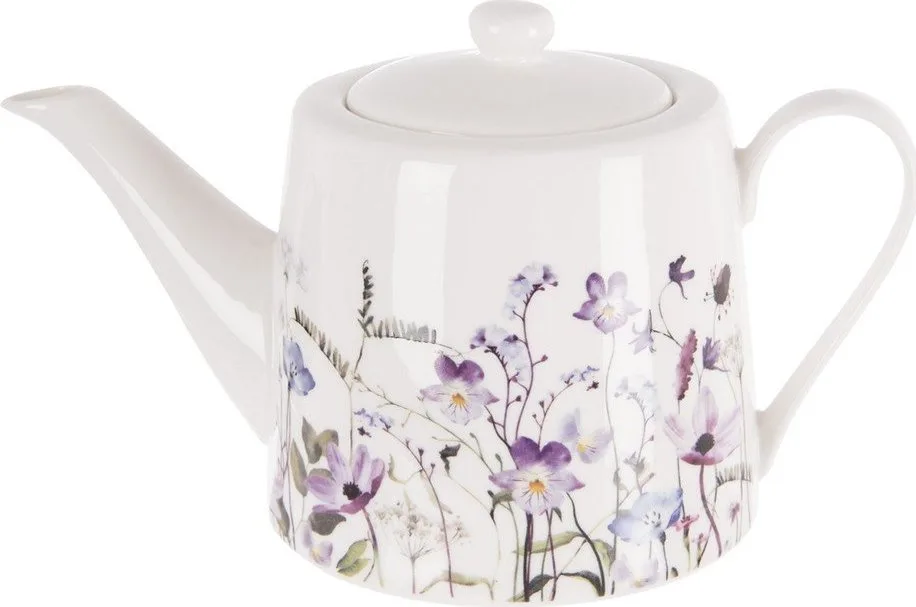 Bílá/fialová porcelánová konvice na čaj 1 l Louka – Orion